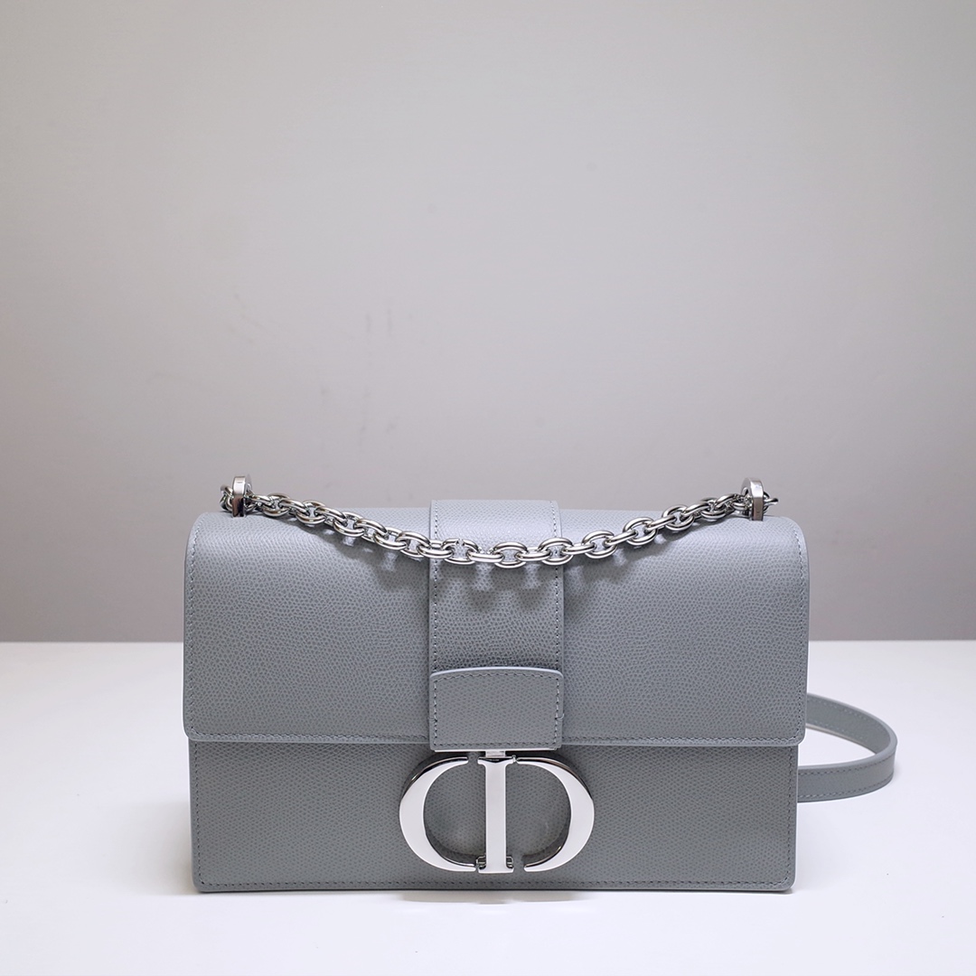 30 Montaigne Chain Bag Grey Grained Calfskin